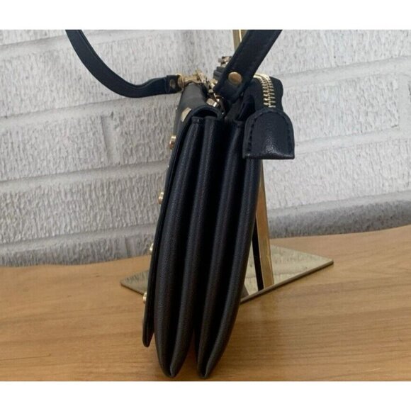 Mark & Hall Fold Over Black Faux Leather Crossbody Flap Bag Gold Rock Stud EUC - Picture 3 of 15